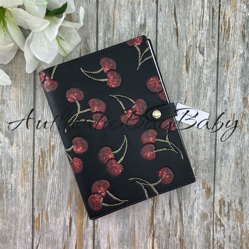 Coach Black Cherry Print Notebook Bag Purse